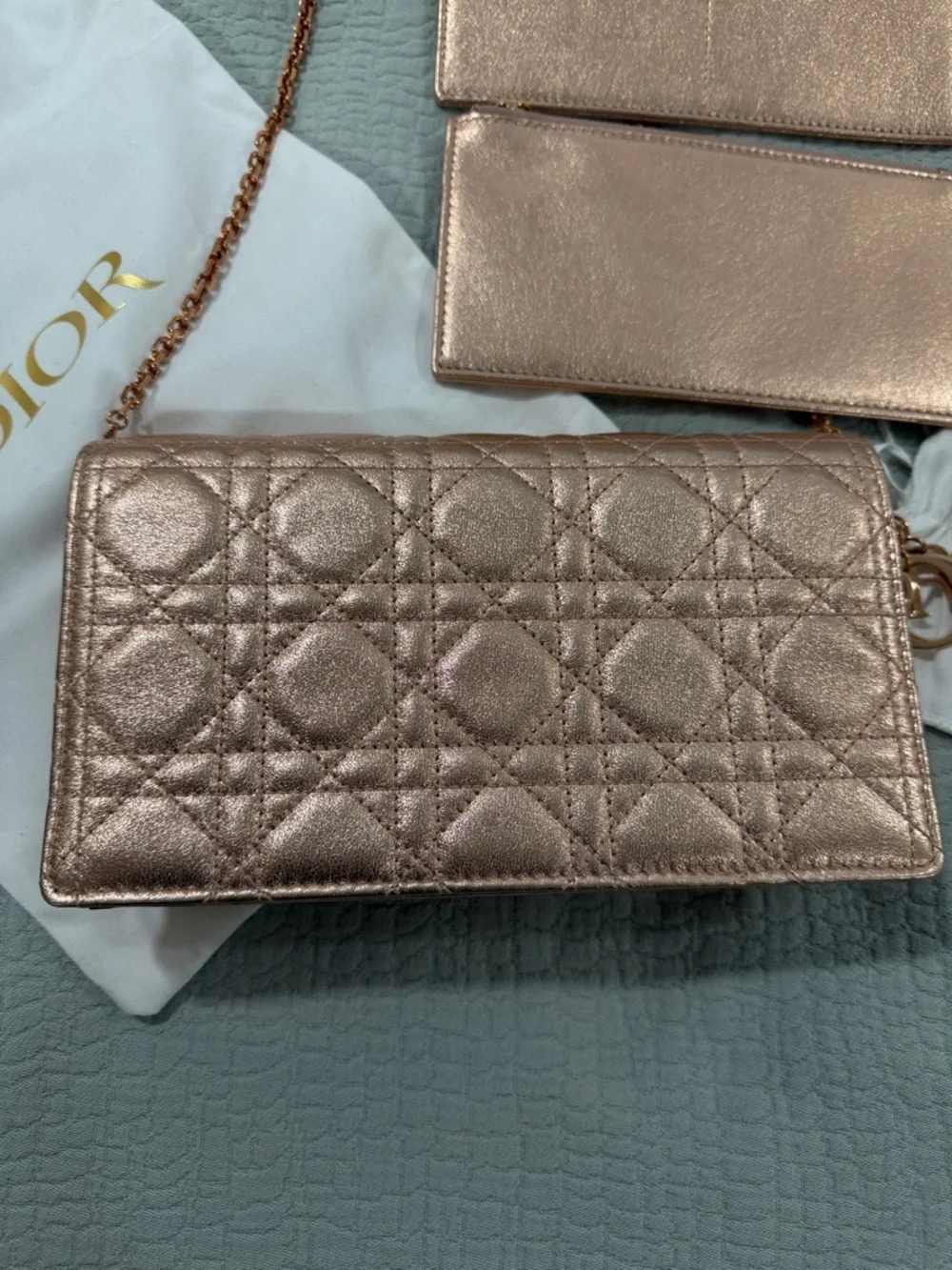 Dior Lady Dior Wallet on Chain - limited edition Metallic Rose Gold - Picture 5 of 13